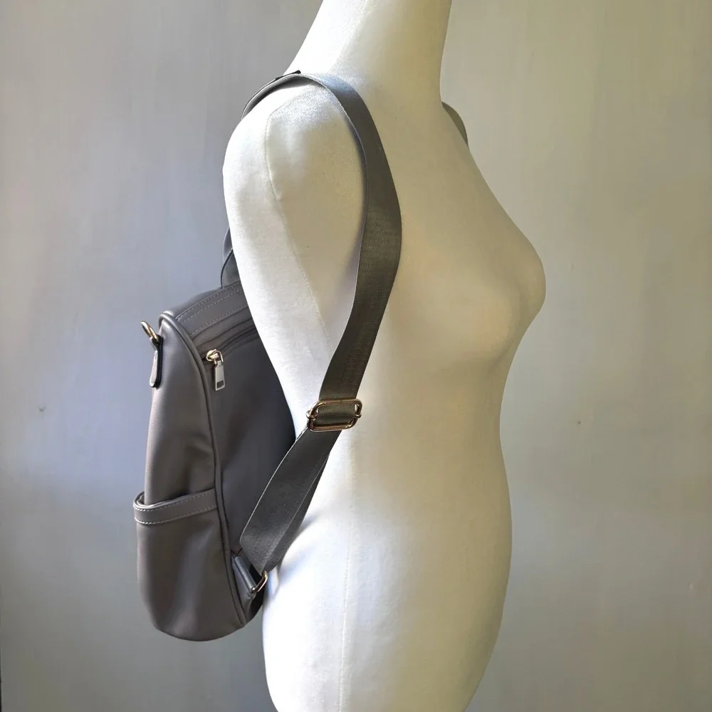 Cluci Gray Backpack Purse Convertible Shoulder‎ Bag Handbag Faux Leather